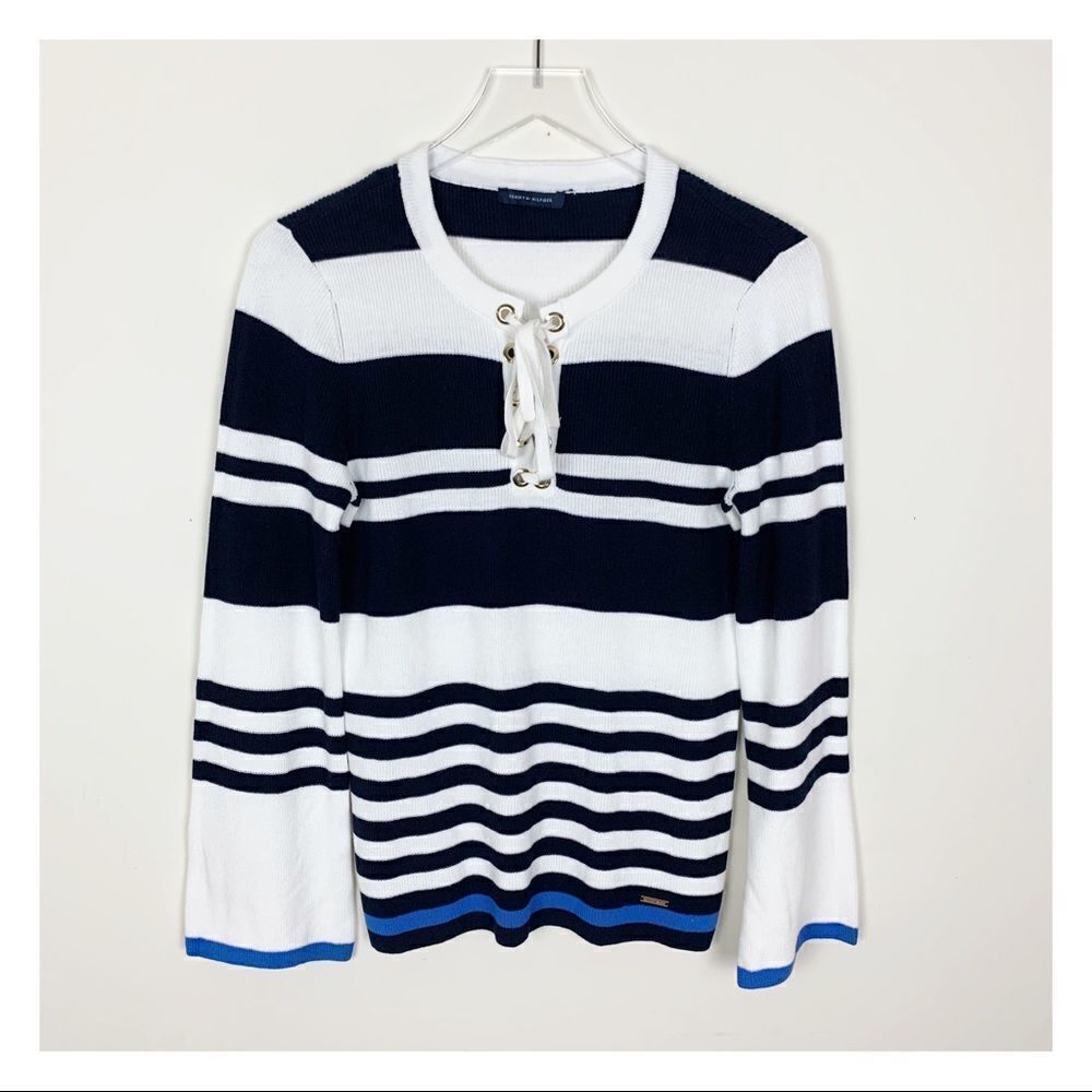 Tommy Hilfiger B/W Striped Sweater w/Bell Sleeves